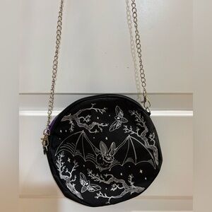 Black Bat Print with Black Circular Chain Strap Bag